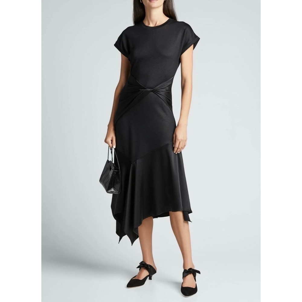 Diane von Furstenberg DVF Giovanna Black Wool Blend Asymmetrical Satin Dress XL